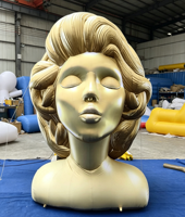 Sculpture géante gonflable personnalisée en forme de tête de femme dorée, en tissu Oxford durable, installation artistique pour exposition d'art et décoration d'événements
