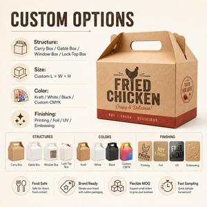 Cajas de Cartón para Comida para Llevar, Cajas Personalizadas para Pollo Frito Coreano con Asas HONPAK - Product Image 3