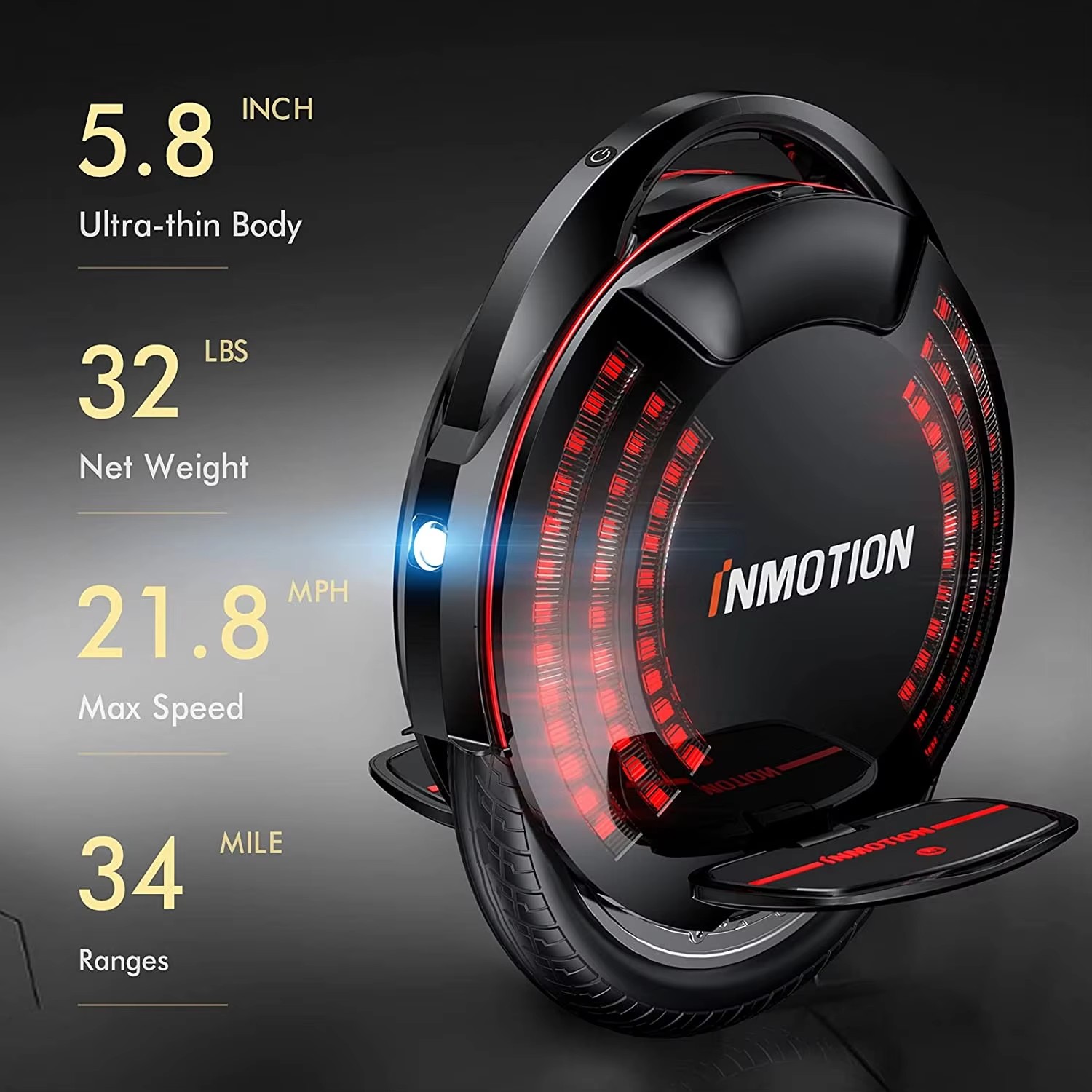 INMOTION V8F E-Scooter - 1000W Self Balancing Electric Unicycle