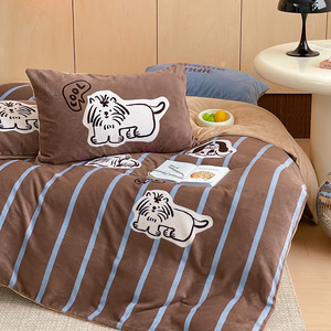 Juego de Ropa de Cama de 4 Piezas de Terciopelo Lácteo con Estampado de Cachorros Estilo Maillard, <span class=keywords><strong>Funda</strong></span> de Edredón de Felpa Coral para Niños, para Dormitorio <span class=keywords><strong>Infantil</strong></span> - Product Image 1