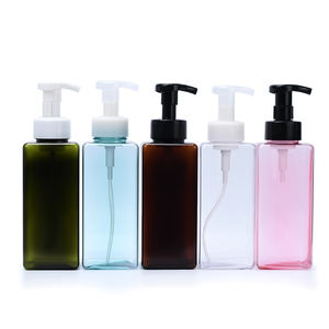 250ml 450ml 650ml PETG carré shampooing mousse bouteille blanc ambre <span class=keywords><strong>bleu</strong></span> vert avec pompe pulvérisateur bouchon pour nettoyant - Product Image 1
