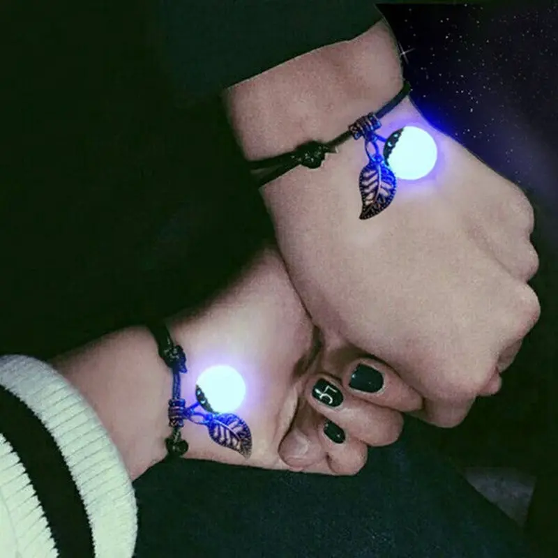 CPB029 Valentine's Day Jewelry Wholesale Simple Bead Leaves Adjustable Rope Chain Glow Luminous Beach Couple Bracelets