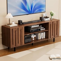 Meubles TV modernes du milieu du siècle, tables pour téléviseurs de 55 à 65 pouces, console multimédia en bois avec portes cannelées pour salon