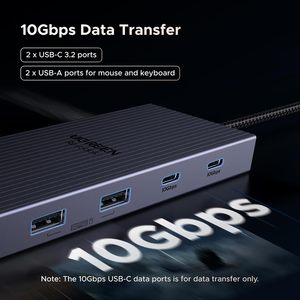 UGREEN 12 in 1 トリプル4Kドッキングステーション 4K60Hz HDMI SD/TF RJ45 3.5mm USB3.2 Gen2 10GbpsデータUSBハブ 1000Mbpsイーサネット - Product Image 5