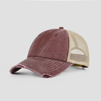 Sombrero desgastado personalizado Vintage desteñido lavado y desgastado ala cortada papá malla Snapback red gorra de camionero al aire libre con logotipo personalizado