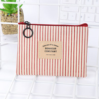 Tas Koin Kanvas Dompet Wanita Dompet Tempat Kartu Uang Koin Garis Dompet Tempat Penyimpanan Kunci Ritsleting untuk Hadiah Anak Perempuan