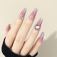 Ongles à presser personnalisés de luxe rose ombré, lot de 10 pièces, forme cercueil effilée mi-longue, ongles à presser rose diamant, vente en gros OEM