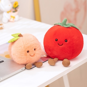 Ensemble de peluches mignonnes en forme de fruits, pêche et tomate, deux tailles, matière en polyester moelleuse, décoration de bureau adorable, cadeau doux pour les enfants et les adolescents - Product Image 4