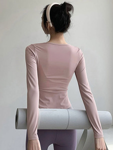 Haut de <span class=keywords><strong>yoga</strong></span> à manches longues pour femme, coupe ajustée, séchage rapide, idéal pour la course matinale et l'entraînement en salle de sport - Product Image 3