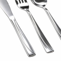 Ensemble de 4 couverts occidentaux en acier inoxydable à bord plié et gaufré, manche long, poli miroir, comprenant couteau à steak, fourchette et cuillère, pour la maison