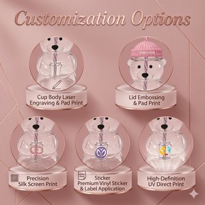 Borraccia in vetro a forma di orsetto con cannuccia riutilizzabile e coperchio a forma di berretto, perfetta come regalo per succhi, frullati e <span class=keywords><strong>acqua</strong></span> - Product Image 4