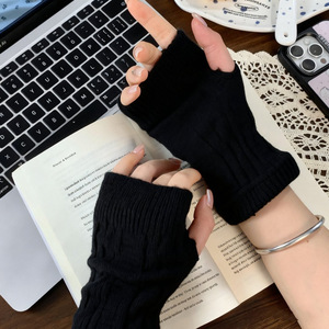 Guantes sin dedos de punto cálido, color negro, para invierno, unisex, para hombre y mujer - Product Image 1