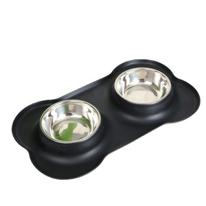 Cuencos dobles separables de acero inoxidable para perros, cuchara para comida para gatos, alimentador de agua y comida sin derrames, alfombrilla de silicona antideslizante - Product Image 1