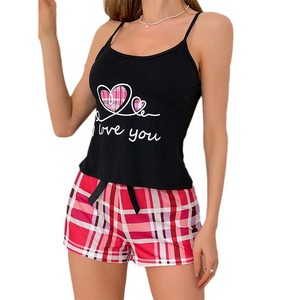 Ensemble pyjama d'été pour femmes, camisole, short à carreaux, sans manches, vêtements de maison, fibre de Polyester, épaisseur moyenne, 2 pièces, Y1204 - Product Image 5