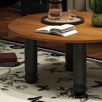Table basse ronde en bois massif de noyer, durable, écologique, moderne et vintage, avec rangement, design simple pour petit salon