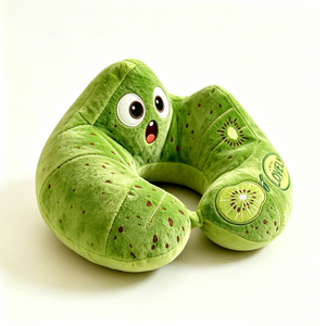 Almohada de Viaje de Peluche Personalizada con Forma de Kiwi, Cojín de Cuello con Personaje de Kiwi Adorable, Almohada de Cuello de Peluche Bordada con Rodaja de Kiwi - Product Image 4
