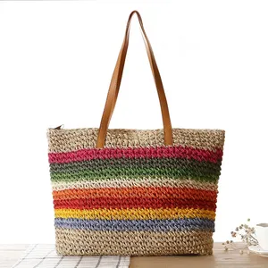 Y-Z New wholesale custom summer women straw bag beach handbags bag bohemian luxury custom tote shoulder bag