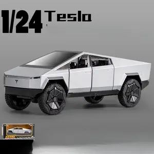 Die Casting 1:24 Alloy Car Model Simulation Car Toy Pullback Metal Collection Car Model Tesla Pickup Truck