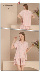 <strong>Women's</strong> Summer Modal Two-Piece <strong>Cat</strong> Print Sleepwear Plus Size Casual Short Sleeve <strong>Pyjamas</strong> 3 Colors for Autumn Spring Thermal - Product Image 2
