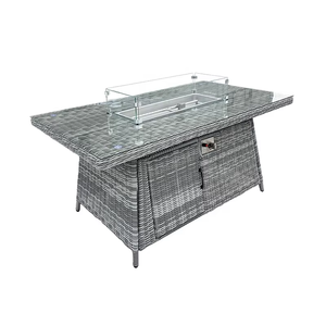 Luxury Modern 6-<strong>Seat</strong> Dining Set Rectangular <strong>Firepit</strong> Table Wicker Rattan Patio Furniture Outdoor Glass-Top Cushion for Gardens - Product Image 4