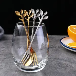 Hot Selling Branch Leaves Mini Spoon Coffee Ice Cream Spoon Stainless Steel Fork And Bar Spoon
