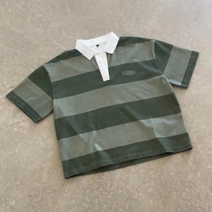Custom Rugby <b>Retro</b> Football Lapel Oversized T-<b>Shirt</b> Boxy Cropped Short Sleeve Rugby Jersey Stripe Button up <b>Shirts</b> <b>Men</b> - Product Image 1