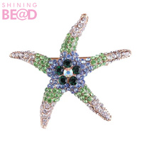 Broches Étoile de Mer Bleues en Strass Tendance pour Femme, Accessoires de Bijoux Créatifs pour Corsage