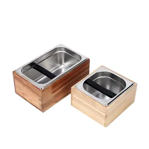 Cubo de madera para café molido, herramientas de café, caja de polvo de acero inoxidable