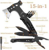 Camping 15-en-1 Poche Multitool avec Couteau Hache Marteau Pince Ouvre-Bouteille Multi-tool Kit de Survie pour Pêche Chasse Randonnée