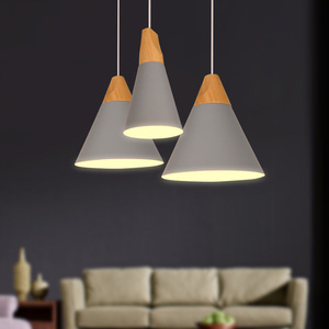Lámpara colgante nórdica minimalista en forma de cono, LED, de madera y aluminio, moderna, para comedor y cafetería. - Product Image 1