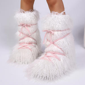SHIKOL peluche fausse fourrure bottes pour femmes Vintage Goth Mega tracteur bottes mi-<span class=keywords><strong>mollet</strong></span> à lacets grosses chaussures plates <span class=keywords><strong>femme</strong></span> Y2K hiver neige - Product Image 6