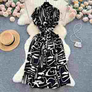 Vestido midi vintage de verano con cuello en V y estampado imperio para mujer, estilo túnica ajustada con encaje - Product Image 4