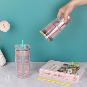 Gobelet isotherme en plastique à double paroi de 20 oz avec couvercle et paille, faible MOQ, pour les startups, les cafés et les petites entreprises - Product Image 6