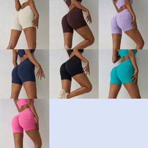 V pantaloncini da Yoga traspiranti <span class=keywords><strong>pantaloni</strong></span> Casual pantaloncini da motociclista con vita a vita a vita aderente alla pesca Leggings da Yoga con tasche morbide da donna - Product Image 2