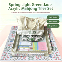 Ensemble complet de tuiles de mahjong en acrylique vert jade printanier avec supports de mahjong, sac de mahjong et accessoires complets