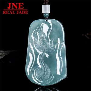 Pendentif en jade Acalanatha de type naturel, aspect glace bleue, représentant le zodiaque chinois du Coq, Bouddha protecteur - Product Image 3