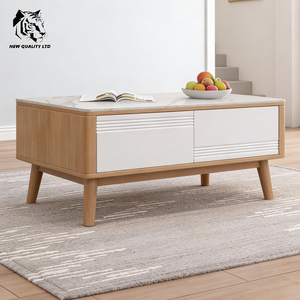 Table basse en bois et marbre, design moderne, écologique, facile à assembler, prix bas, personnalisation possible, stock disponible, livraison immédiate, fabrication en usine - Product Image 1