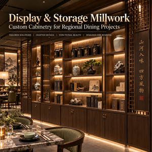 Aménagement sur mesure de restaurant oriental en bois de qualité supérieure, avec banquettes et armoires personnalisées, mobilier complet pour bistro de cuisine chinoise - Product Image 2