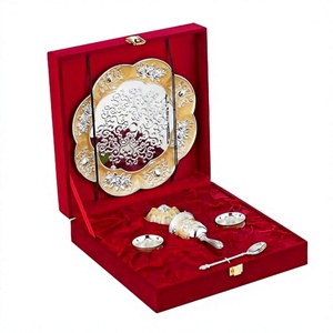 Elegante Juego de Thali de Metal con Tazón, Campana, Cuchara, Porta Incienso, Caja Roja, Uso Religioso, Duradero - Product Image 3