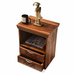 Mesa auxiliar Rectangular de un cajón de madera Sheesham moderna, almacenamiento de Hotel Natural, muebles de dormitorio para sala de estar, mesita de noche - Product Image 2