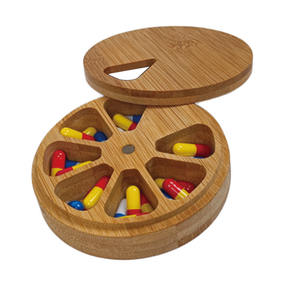 Tendance OEM Bambou 7 jours rond portable médecine vitamine boîte intelligente magnétique pilulier étui support organisateur bambou pilulier - Product Image 2