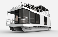 Bateau-maison de luxe moderne en aluminium Allhouse avec moteur hors-bord 90 CV pour activités nautiques et excursions, capacité de 6 à 10 personnes