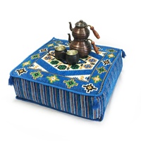 Pouf d'angle tissé oriental brodé de motifs floraux et géométriques Nomad Blue (rembourré)
