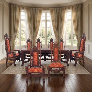 Lion King Traditional Dining <b>Table</b> Set Luxury Mahogany Solid Wood <b>Brown</b> Finish Featuring Lion Head Carved Throne Chairs Kitchen - Product Image 3