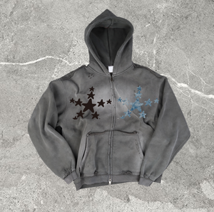 Sudadera con Capucha de Alta Calidad, Estilo Vintage, Lavado Ácido, con Bordado Desgastado, Mezcla de Poliéster/Algodón, Corte Holgado, Antiarrugas, DIY - Product Image 1