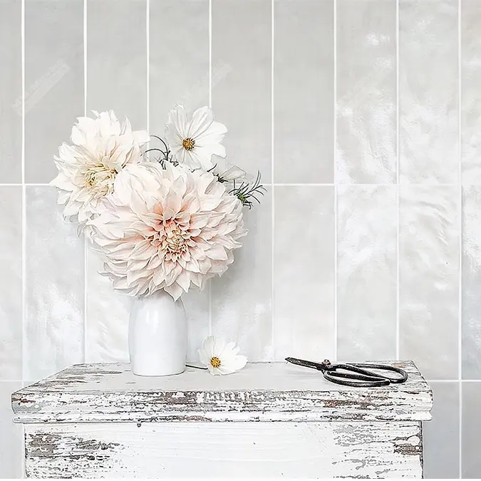 Interior Restaurant Backsplash Kitchen Bathroom Shower 65*200mm Rectangle Glossy Glazed Ceramic Wall White Handmade Subway Tiles