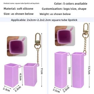 Portable Food Grade Silicone Lipstick Case <b>Square</b> Lip Balm Holder with Keychain for Travel Outdoor Beauty Accessories - Product Image 2