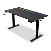 Bureau de jeu E-Sports multifonctionnel en bois avec éclairage RVB, hauteur réglable électriquement, design marquée et pliable