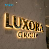 Papan Nama Huruf LED Backlit Titanium Gold Stainless Steel 3D Custom dengan Halo Light, untuk Luar & Dalam Ruangan, Signage Bisnis