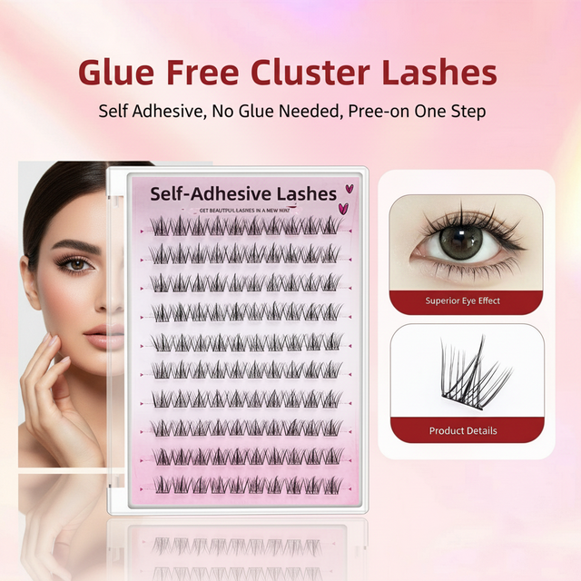 Fast Application Self-adhesive Cluster Lashes Glue-free DIY Individual Eyelash Extensions Soft PBT Fiber Lashes Private Label
